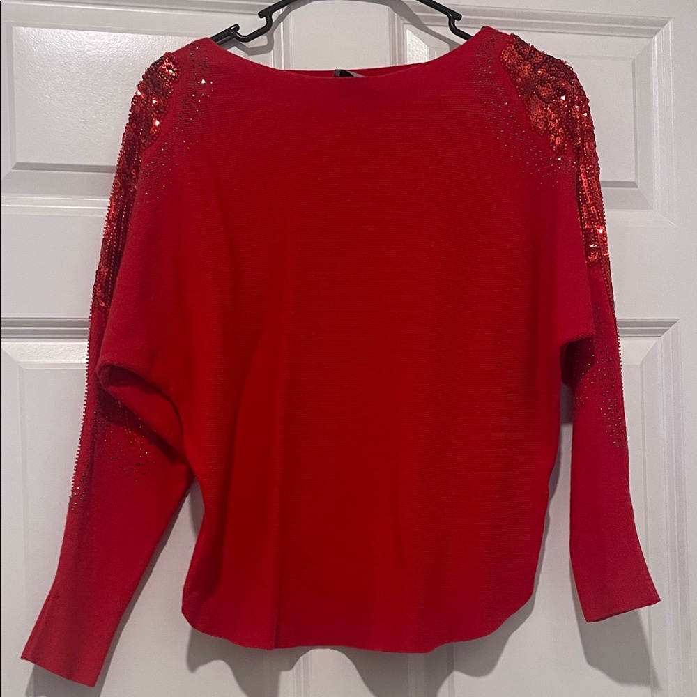 Elegant Red Sweater with Sequin Details